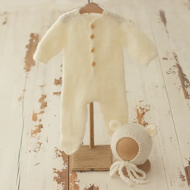 Baby Handmade Knitted Outfit with Bear Hat Wrap 3pcs Set - Image 4