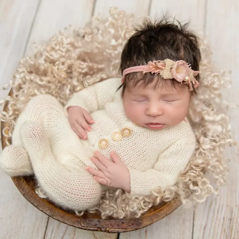 Baby Handmade Knitted Outfit with Bear Hat Wrap 3pcs Set - Image 5