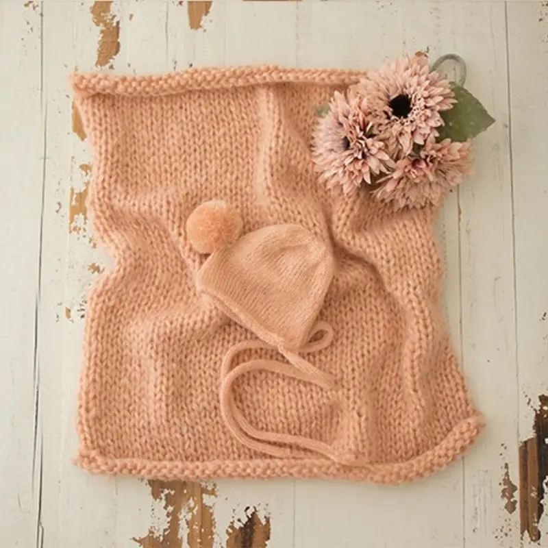 Baby Handmade Knitted Wrap with Ball Hat 2pcs Set