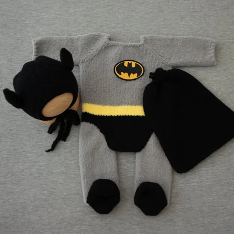 Baby Boy Knitted Batman Outfit with Cape and Hat Set