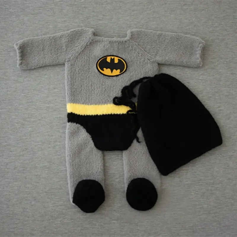 Baby Boy Knitted Batman Outfit with Cape and Hat Set - Image 3