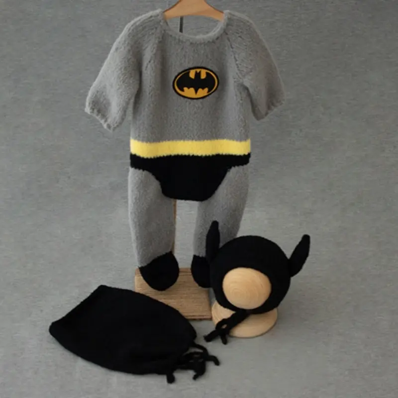 Baby Boy Knitted Batman Outfit with Cape and Hat Set - Image 4