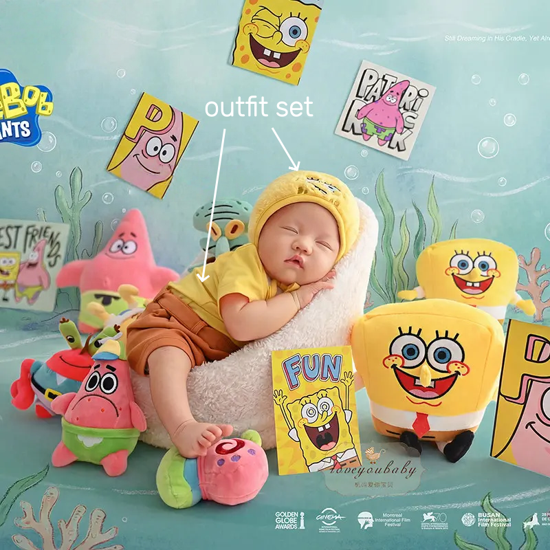 SpongeBob newborn outfit and toy props detail layout - Spongebob Theme Set - Dvotinst